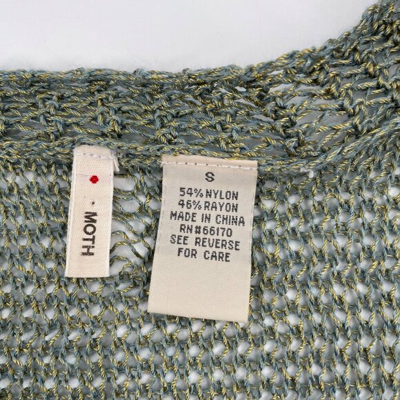 Anthropologie Moth Green Metallic Open Knit Cardigan Y2K Fairycore Womens Small - Picture 3 of 9